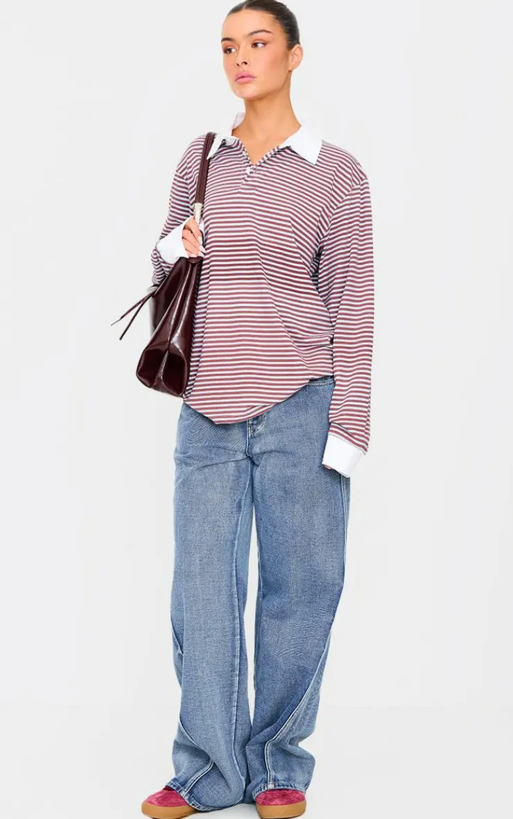 PrettyLittleThing Christmas Shop*Low Rise Seam Detail Wide Leg Jeans