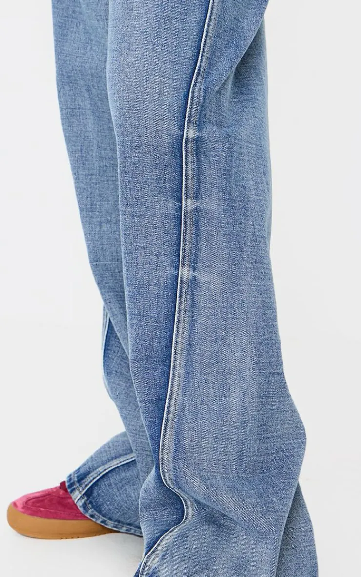 PrettyLittleThing Christmas Shop*Low Rise Seam Detail Wide Leg Jeans