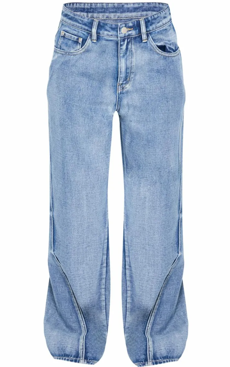 PrettyLittleThing Christmas Shop*Low Rise Seam Detail Wide Leg Jeans