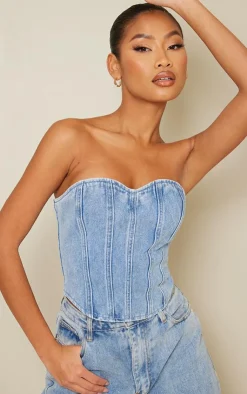 PrettyLittleThing Corsets*Seam Detail Denim Corset Top