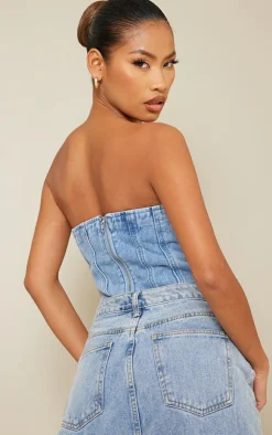 PrettyLittleThing Corsets*Seam Detail Denim Corset Top