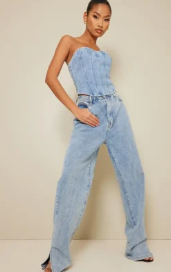PrettyLittleThing Corsets*Seam Detail Denim Corset Top