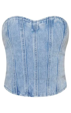 PrettyLittleThing Corsets*Seam Detail Denim Corset Top