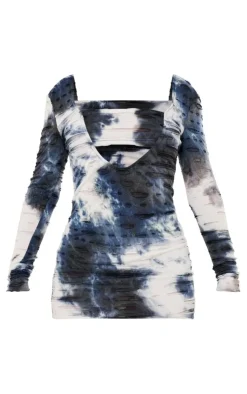 Tie Dye Textured Jersey Cut Out Long Sleeve Bodycon Dress-PrettyLittleThing Sale