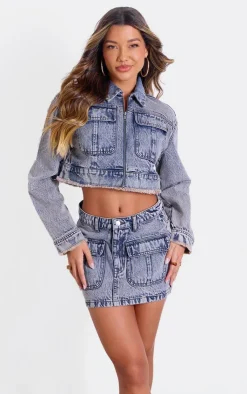 Outlet PrettyLittleThing Acid Wash Denim Cropped Jacket Acid Blue Wash