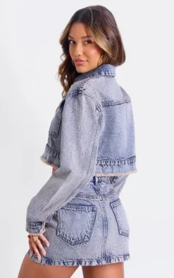 Outlet PrettyLittleThing Acid Wash Denim Cropped Jacket Acid Blue Wash
