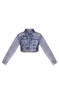 Outlet PrettyLittleThing Acid Wash Denim Cropped Jacket Acid Blue Wash