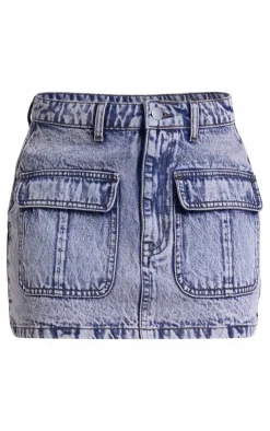 Online PrettyLittleThing Acid Wash Pocket Detail Denim Mini Skirt Acid Blue Wash