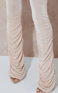 Hot PrettyLittleThing Acetate Slinky Ruched Flared Pants Almond