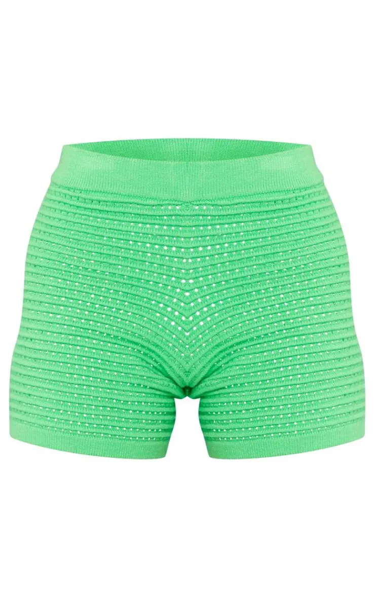 Clearance PrettyLittleThing Wave Open Knit Booty Shorts Apple Green