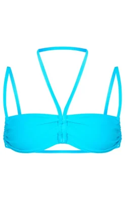 Aqua Blue Ruched Halter Neck Bikini Top