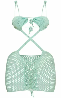 Aqua Crochet Cut Out Beach Dress