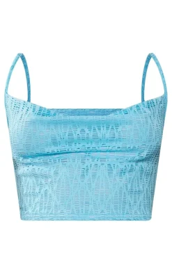 Outlet PrettyLittleThing Crochet Look Cowl Neck Crop Top Aqua