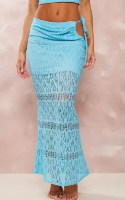 Best PrettyLittleThing Crochet Look Low Rise Midaxi Skirt Aqua