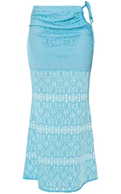 Best PrettyLittleThing Crochet Look Low Rise Midaxi Skirt Aqua