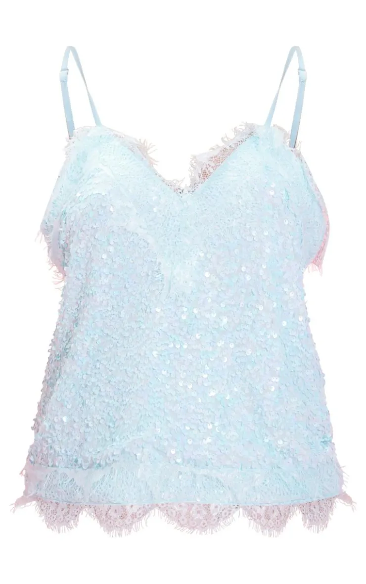 PrettyLittleThing Camisole*Lace Sequin Mix Cami Top