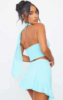 Hot PrettyLittleThing Linen Look Scarf Detail Bandeau Aqua