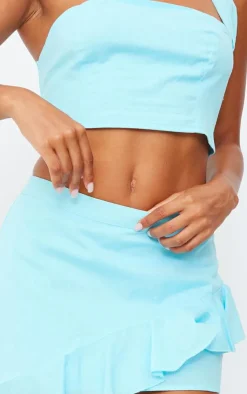 Hot PrettyLittleThing Linen Look Scarf Detail Bandeau Aqua