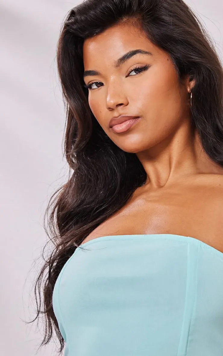 New PrettyLittleThing Stretch Woven Bandeau Corset Aqua