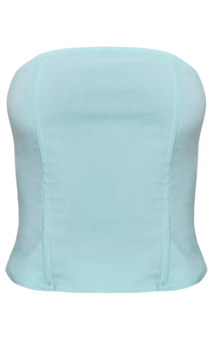 New PrettyLittleThing Stretch Woven Bandeau Corset Aqua