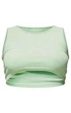 PrettyLittleThing Structured Contour Sleeveless Rib Crop Top Aqua