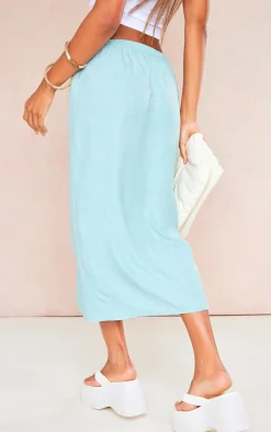 Aqua Woven Marl Ruched Side Midi Skirt