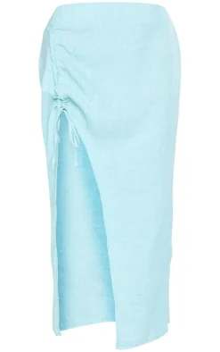 Aqua Woven Marl Ruched Side Midi Skirt