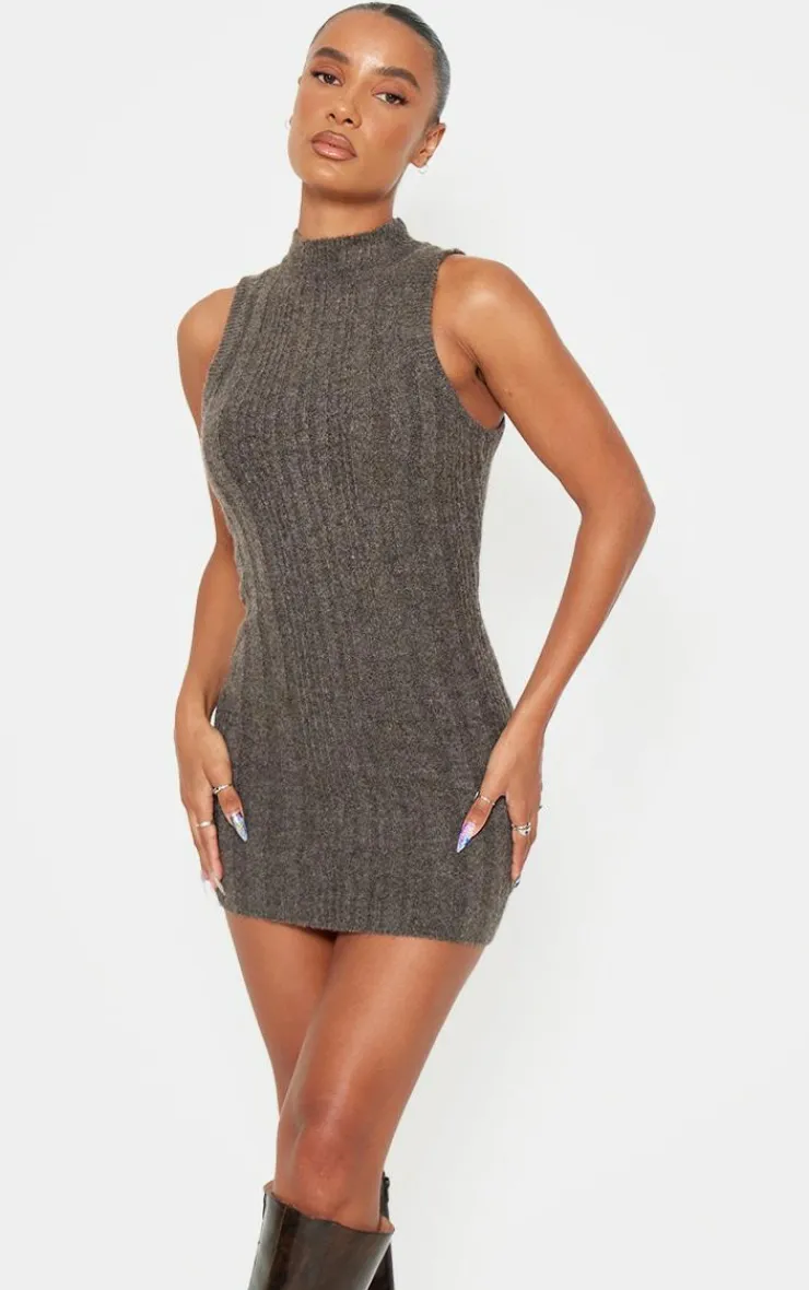 High Neck Knit Mini Dress-PrettyLittleThing New