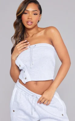 New PrettyLittleThing Contrast Panel Popper Bandeau Crop Top Ash Grey