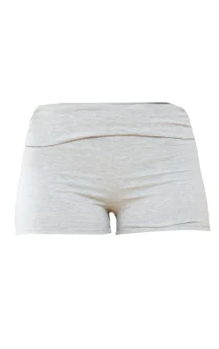 Ash Grey Cotton Fold Over Waist Hot Pants