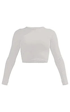 Sale PrettyLittleThing Cotton Jersey Long Sleeve Crew Neck Top Ash Grey