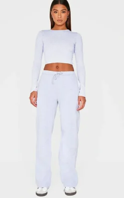 Outlet PrettyLittleThing Cotton Jersey Wide Leg Pants Ash Grey