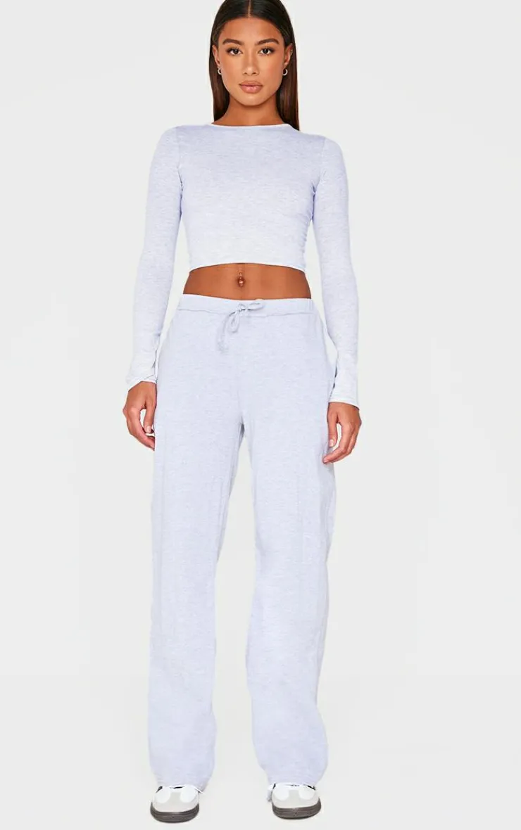 Outlet PrettyLittleThing Cotton Jersey Wide Leg Pants Ash Grey