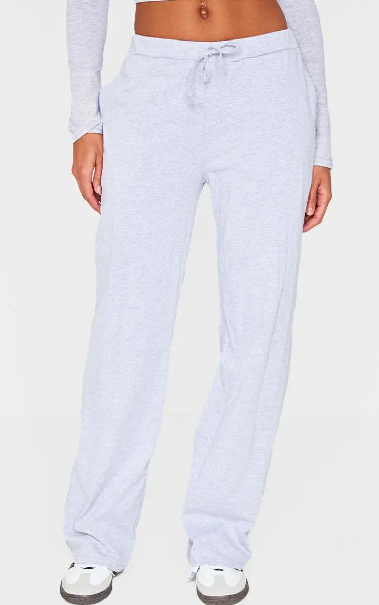 Outlet PrettyLittleThing Cotton Jersey Wide Leg Pants Ash Grey