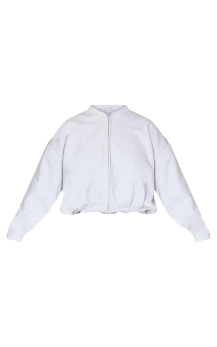 Outlet PrettyLittleThing Drawcord Waist Cropped Zip Up Sweatshirt Ash Grey