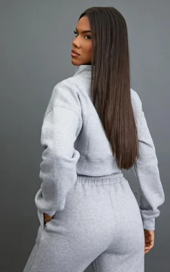 Clearance PrettyLittleThing Half Zip Cropped Sweat Ash Grey