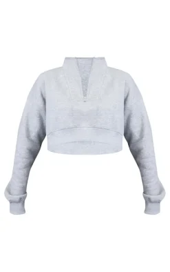 Clearance PrettyLittleThing Half Zip Cropped Sweat Ash Grey