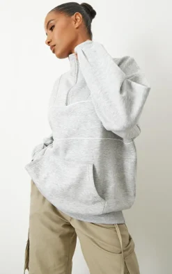 PrettyLittleThing Oversized Sweaters*Half Zip Oversized Contrast Piping Sweatshirt