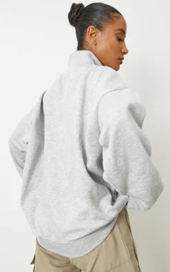 PrettyLittleThing Oversized Sweaters*Half Zip Oversized Contrast Piping Sweatshirt