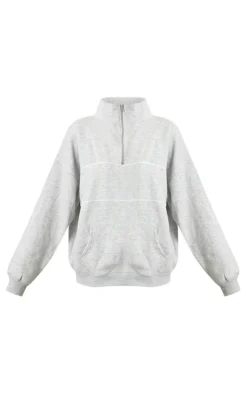 PrettyLittleThing Oversized Sweaters*Half Zip Oversized Contrast Piping Sweatshirt