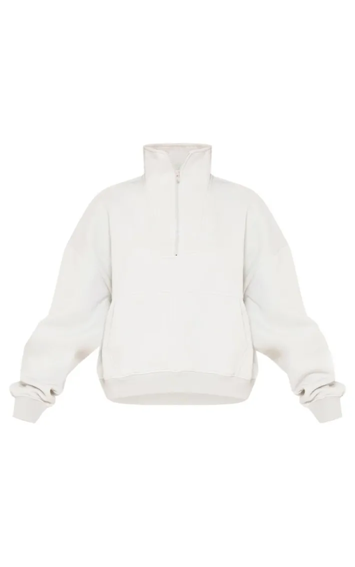 Ash Grey Half Zip Seam Double Pocket Detail Sweatshirt
