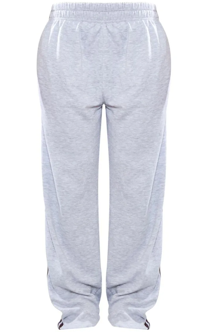 Ash Grey Loopback Side Stripe Elasticated Waist Straight Leg Sweatpants