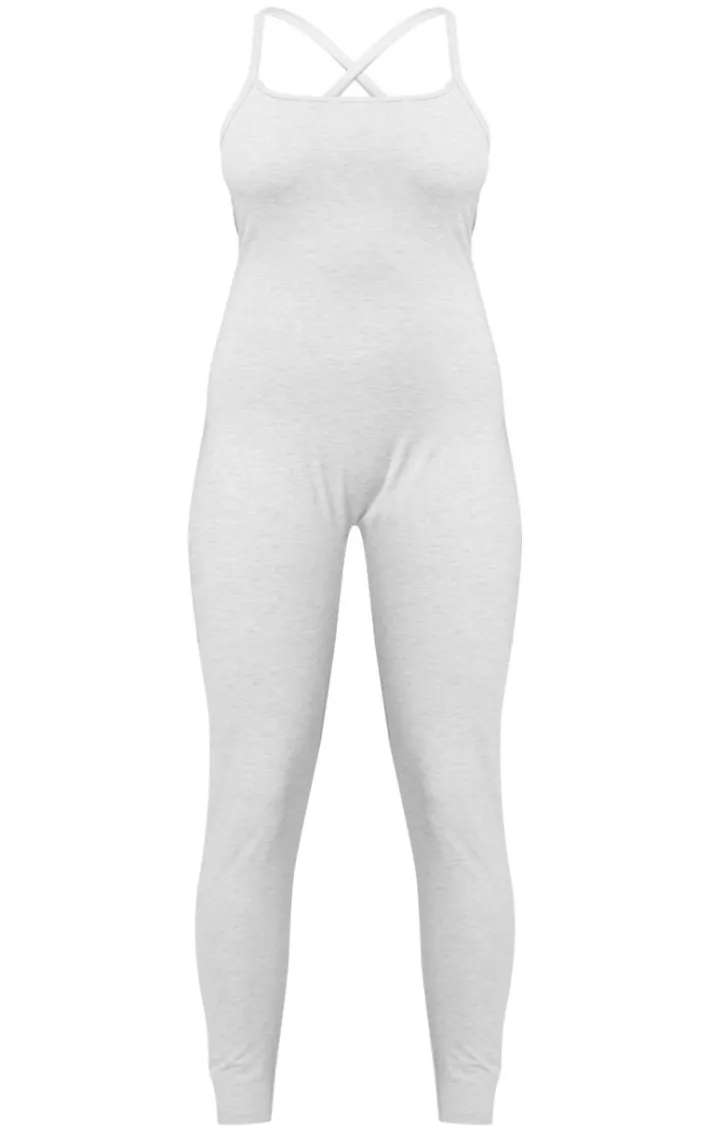 Ash Grey Marl Cotton Scoop Back Strap Detail Jumpsuit