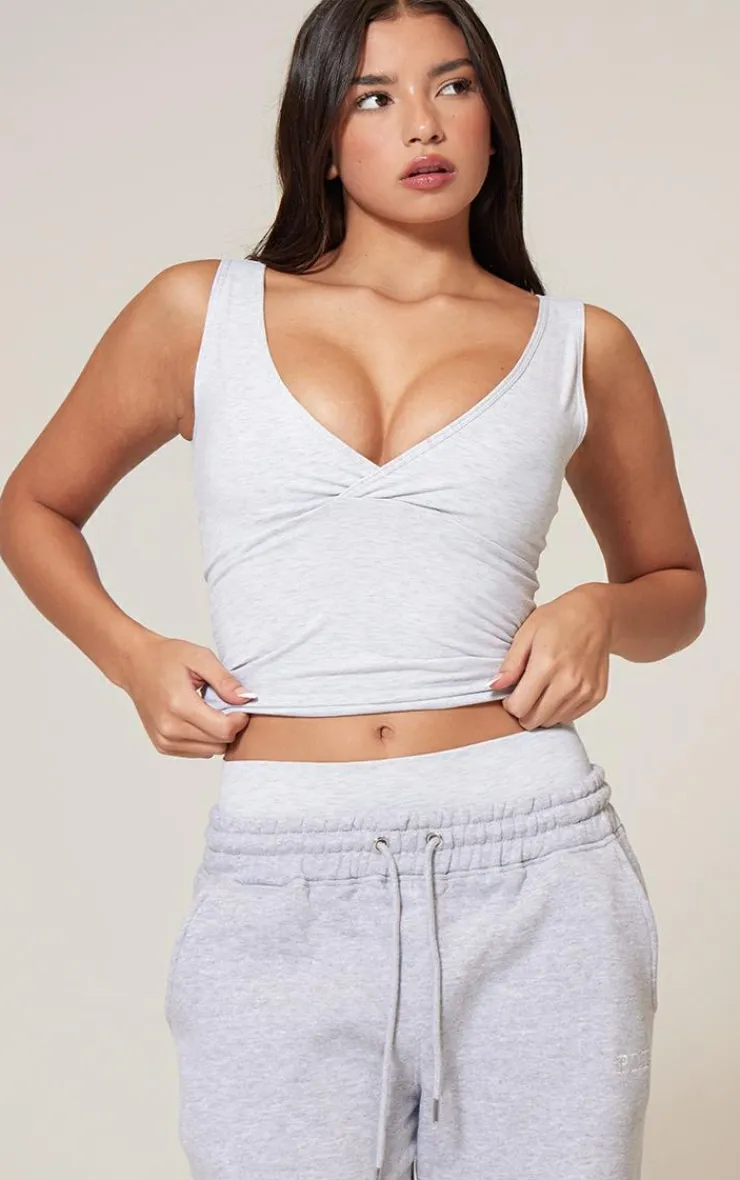 PrettyLittleThing Sports Bras*Marl Sculpt V Front Longline Padded Sports Bra