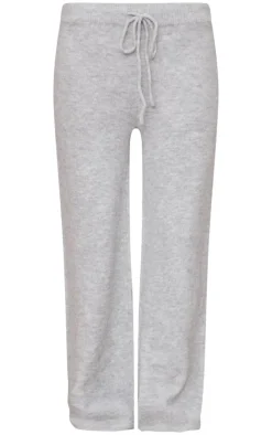 Discount PrettyLittleThing Marl Soft Knit Wide Leg Pants Ash Grey