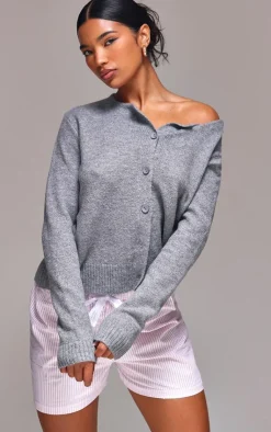 PrettyLittleThing Cardigans*Melange Soft Knit Basic Button Up Cardigan