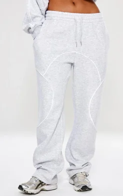 PrettyLittleThing Oversized Contrast Piping Straight Leg Sweatpants Ash Grey
