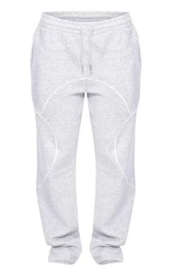 PrettyLittleThing Oversized Contrast Piping Straight Leg Sweatpants Ash Grey