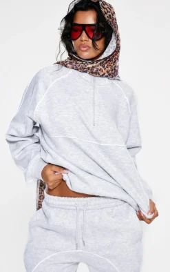 PrettyLittleThing Grey Sweatsuits*Oversized Contrast Piping Quarter Zip Sweatshirt