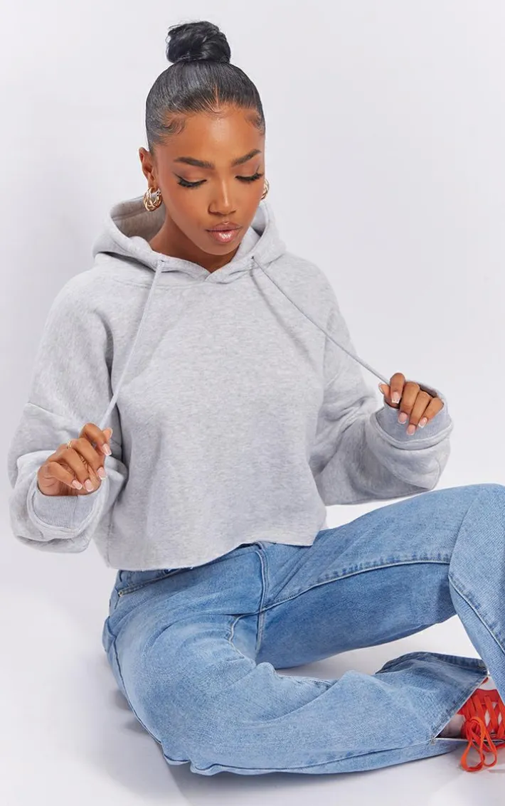 Ash Grey Oversized Cropped Sweat Hoodie